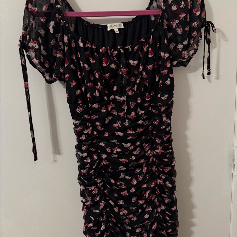 Ultra Flirt Black and Pink Butterfly Mini Dress